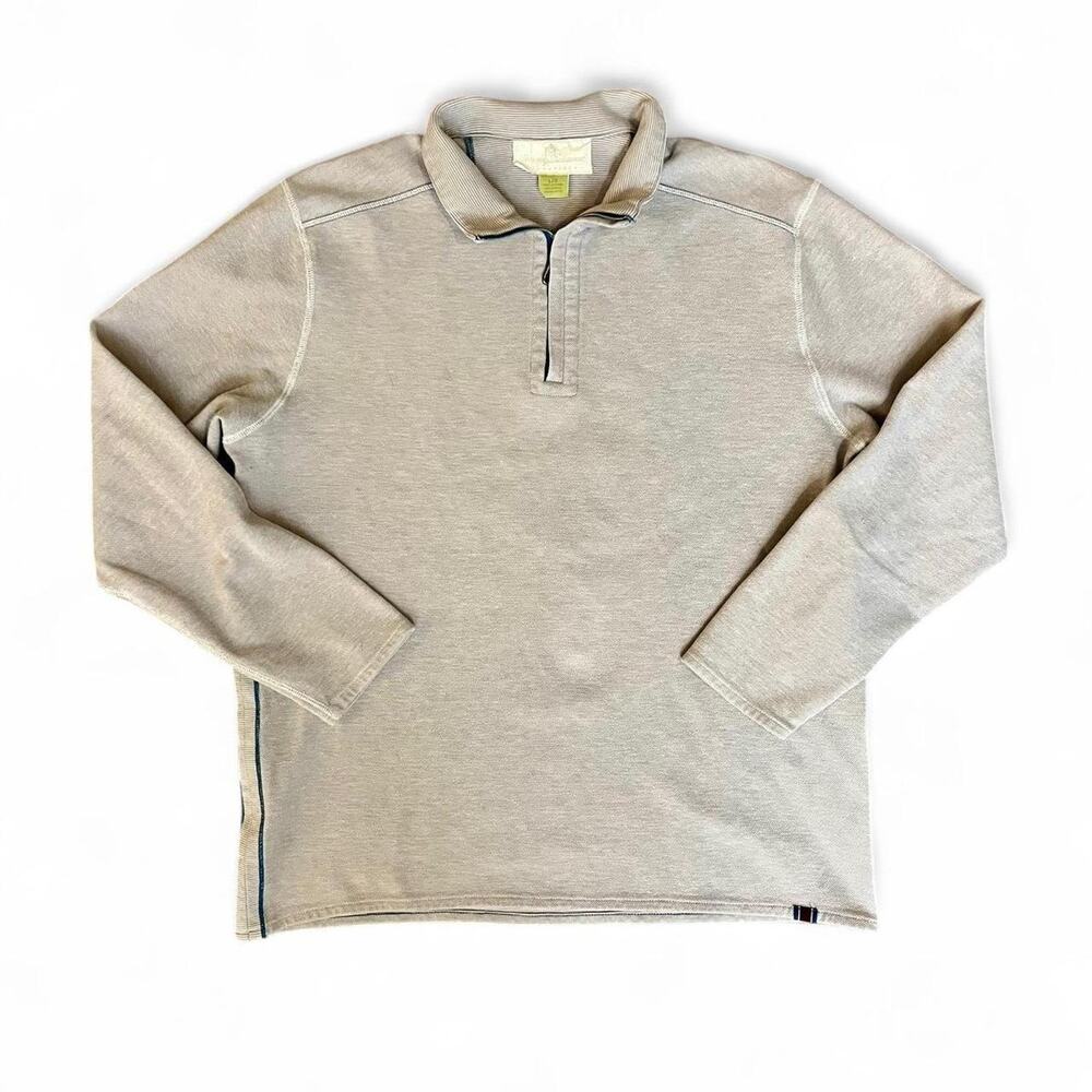 Tommy Bahama Reversible 1/4 Zip Mens Beige Pullover Long Sleeve Shirt Sz Large